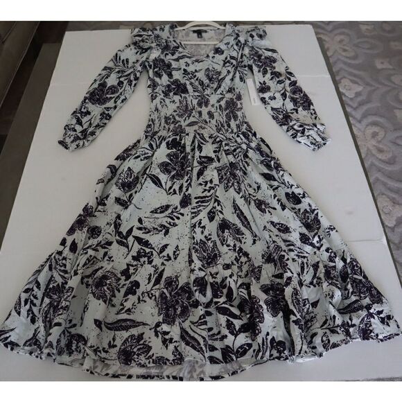 Aqua IDK7298 Women's Sz XS Blue Multi Smocked Floral Print Midi Dress $118 - Picture 14 of 16